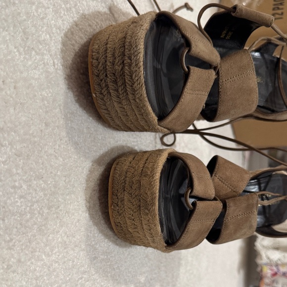 Saint Laurent Tan Wedge Sandals